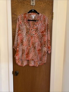 Peck & Peck Orange and White Printed Tunic Blouse